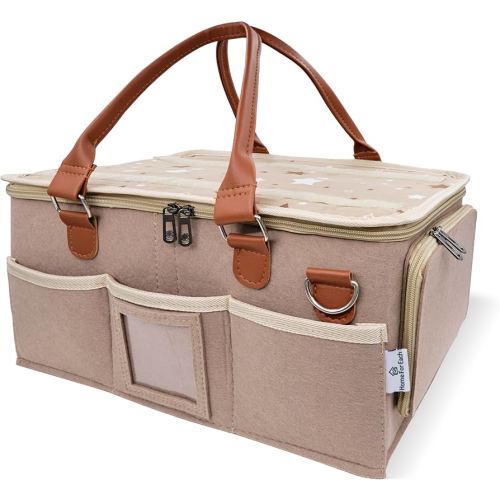 Baby Diaper Caddy Organizer with Lid, Multiple Compartments Baby Caddy, Waterproof Diaper Tote Bag for Infants, Travel Baby Bag for Must Haves, Baby Gift Basket for Newborn Essentials