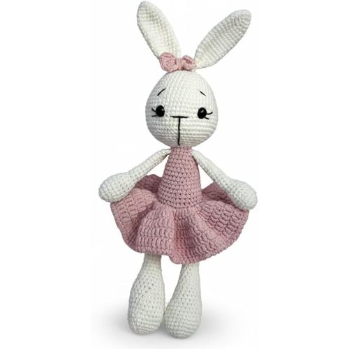 Handmade Bunny Plush – 10inches- Soft Cotton Knit Stuffed Animal – Shower Gift – Nursery Decor – Crochet Toy 1PC (Pink)