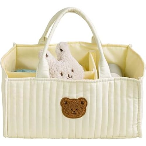 MOMIGO Baby Diaper Caddy Organizer - Cute Bear Water-resistent Nursery Storage Basket for Diapers and Baby Wipes, Diaper Stacker Car Organizer, newborn nursery Gift