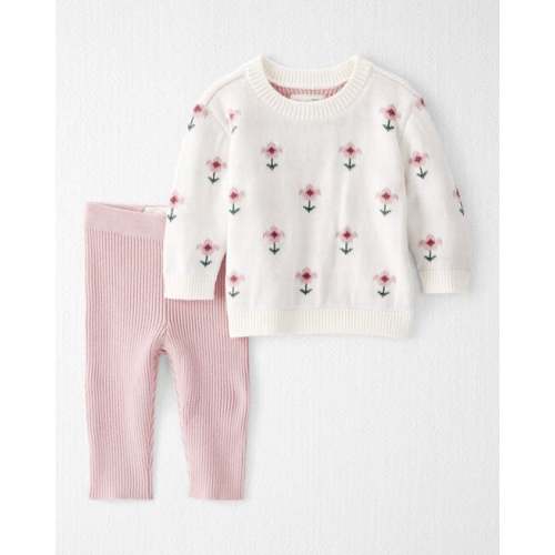 Baby Girl 2-Piece Organic Cotton Knit Pullover & Pant Set in Wildflower Maze - Little Planet | Carter's