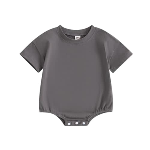 Baby Boy Girl Bubble Romper Infant Oversize Plain Crewneck T-Shirt Bodysuit Tops