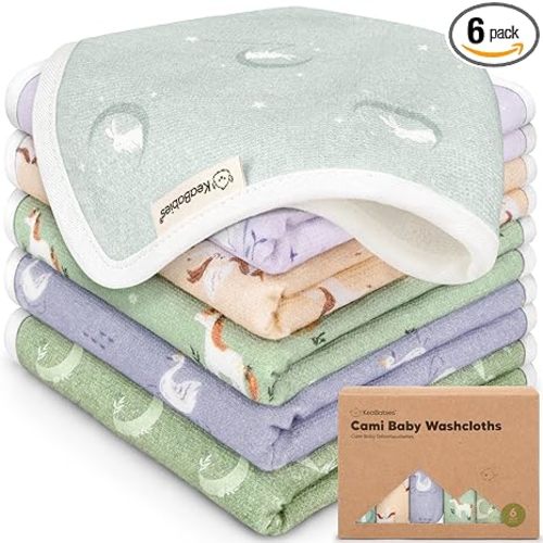 6-Pack Cotton Baby Washcloths for Newborn - Organic Cotton Muslin Soft Wash Cloths for Babies, Infant, Kids, Toddler Towels for Boy, Girl, Super Absorbent Face Cloths, Scratch-free Baby Rags (Lunaris)