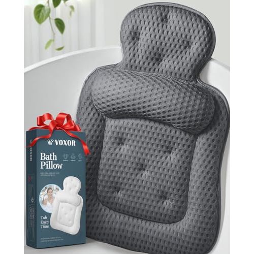 Bath Pillows for Tub, Comfortable Bathtub Cushion for Head and Neck with Soft 3D Mesh Fabric and 54 Non-Slip Suction Cups, Relaxing Tub and Shower Accessories Spa Gift Gray Standard