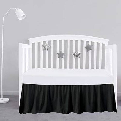 Black Crib Bed Skirt 28" x 52" with 14" Drop - Dust Ruffle Crib Skirt with Split Corners - Soft Nursery Standard Crib Toddler Bedding Skirt for Baby Boys or Girls