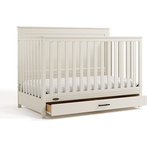 Graco Tristan 5-in-1 Convertible Crib with Drawer (Frosted Oat) – GREENGUARD Gold Certified, Fits Standard Crib Mattress, Premium Handle, Converts to Toddler Bed, Daybed, and Full-Size Bed