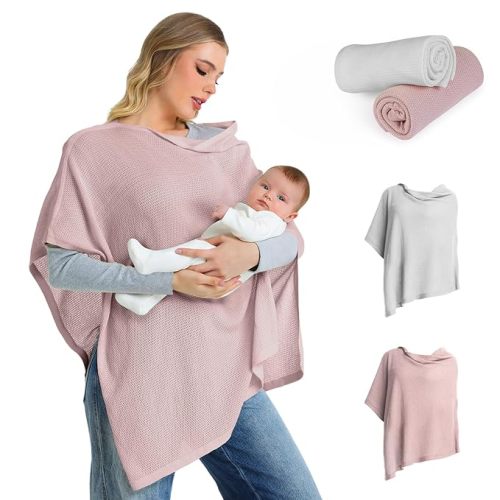 2pk Nursing Cover for Breastfeeding, Soft & Breathable Privacy Poncho, Multi-Use Feeding Shawl, Comfortable & Portable Breastfeeding Cover for Women Includes Mesh Laundry Bag