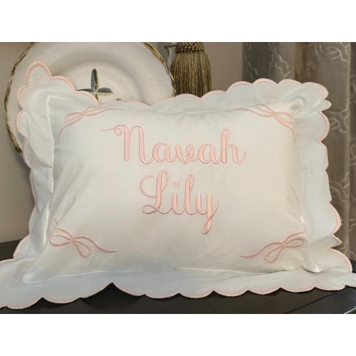 Personalized Scallop Pillow, Monogram Nursery Pillow, Personalized Baby Gift, Monogram Bow Pillow, Decorative Throw, Monogram Sham, Bow Sham
