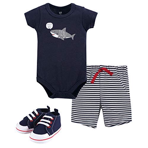 Hudson Baby Unisex Baby Cotton Bodysuit, Shorts and Shoe Set