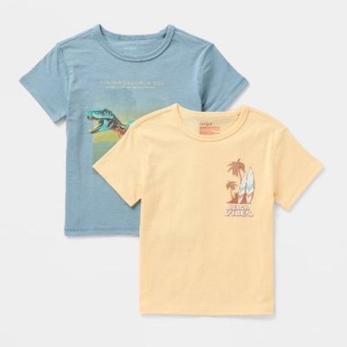 Toddlers' 2pk Adaptive Short Sleeve Graphic T-Shirt - Cat & Jack™ Gold/Gray/Blue 3T