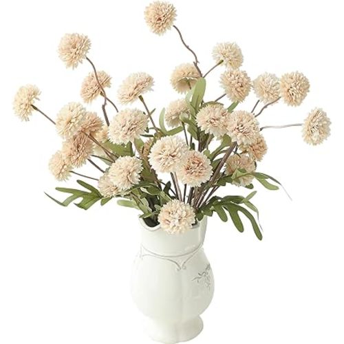 Floroom 6pcs Beige Faux Silk Mums Artificial Flowers, Bulk Fake Small Mini Chrysanthemums with Stems for DIY Champagne Wedding Centerpieces Floral Arrangements Vase Fillers Home Decorations