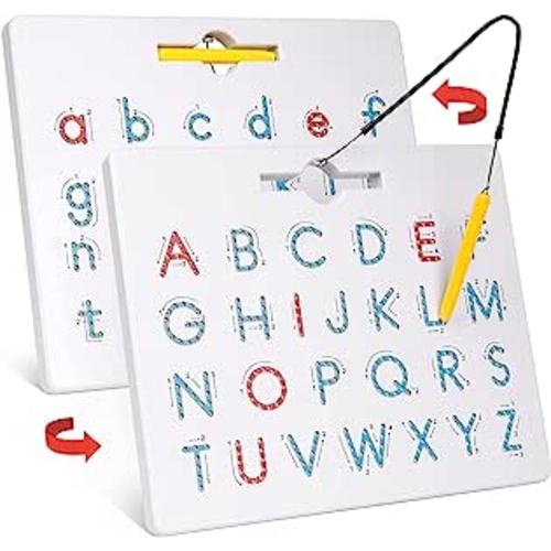 Gamenote Double Sided Magnetic Letter Board - 2 in 1 Alphabet Magnets Tracing Board for Toddlers ABC Letters Uppercase & Lowercase Practicing : Toys & Games