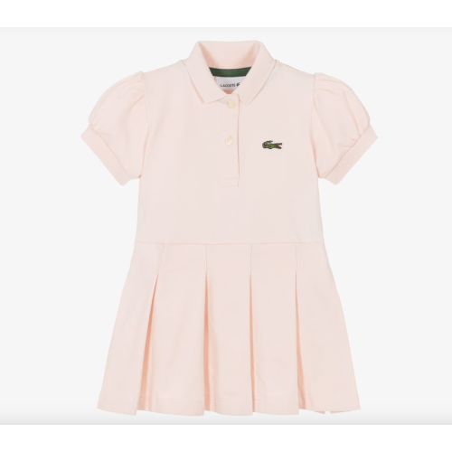 Lacoste - Baby Girls Pink Piqué Polo Dress with Pleats | Childrensalon