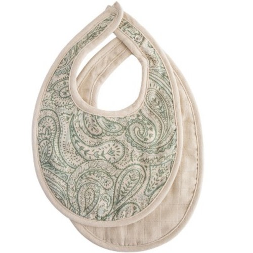 Muslin Bib Green Paisley/Fog One Size