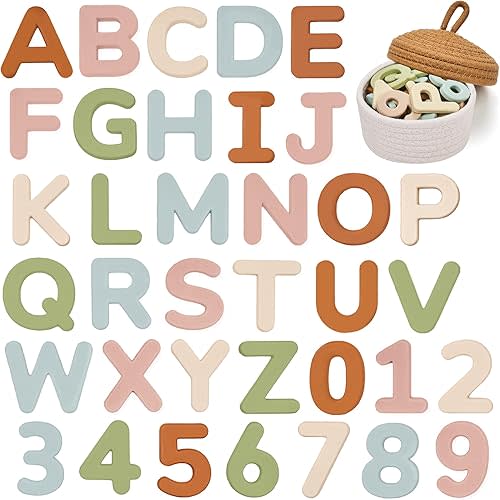 JoyCat Silicone Magnetic Letters and Numbers, 26 Uppercase Alphabet with 0-9, Fridge Magnets for Toddlers & Kids, Preschool Learning Refrigerator Toy Set, Birthday Gifts for Boys Girls (Muted Color)