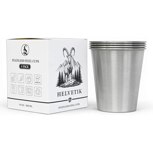 Stainless Steel Cups 10 oz Each (4 Pack), Stackable Metal Cups for Drinking