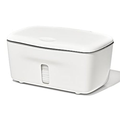 OXO Tot Perfect Pull Baby Wipes Dispenser, Refillable Wipe Holder, Gray | One-Hand Pull Wipes Dispenser, Holds Standard Packs, Baby Wipe Container, Secure Lid with Weighted Plate
