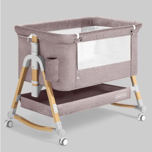 HARPPA Cuddly 3-in-1 Baby Bassinet Bedside Sleeper for Reflux | Attaches to Bed, Adjustable 5 Heights, Non-Toxic & CPSC Certified | Sturdy Aluminum Frame, Portable Wheels, Tool-Free Setup, Gentle Rocking | Perfect for Newborns, Infants, Small Spaces & Saf