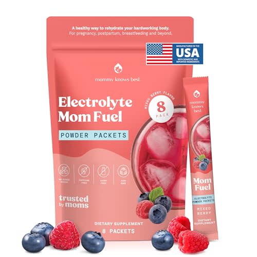 Mommy Knows Best Mom Fuel Electrolyte Drink Mix for Moms, Hydration Support - for Pregnancy, Prenatal, Electrolytes + Trace Minerals, Lactation Drink Mix Supplement (8 Count)