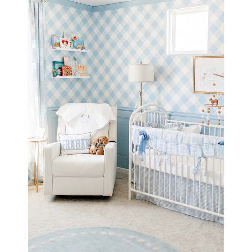 Light Blue Gingham Crib Skirt 17" Drop