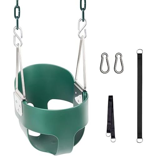 KINSPORY Toddler Swing, 59" Coated Heavy-Duty Iron Chains Baby Swing Outdoor, High Back Full Bucket Infant Swing Seat with Tree Straps for Swing Sets Backyard Outdoor Indoor (Green)