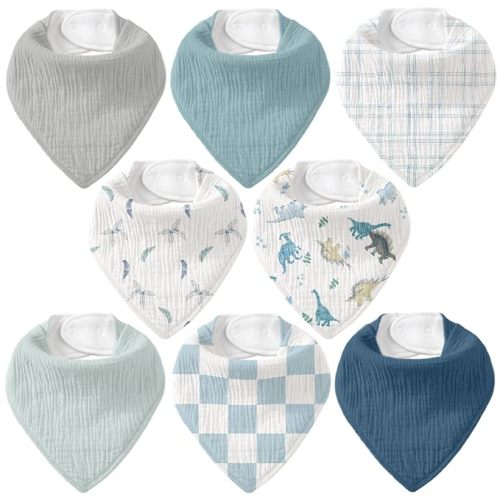 8 Pack Muslin Baby Bandana Bibs for Drooling and Teething