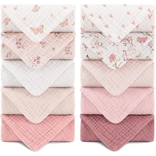 Susurration Muslin Baby Washcloths,100% Cotton Face Towels and Burp Cloths