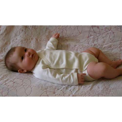 Baby Kimono Onesie, Organic Cotton - Long-sleeve, natural - 0-3m, 3-6m, gender neutral, organic baby clothes, baby layette, cache-coeur