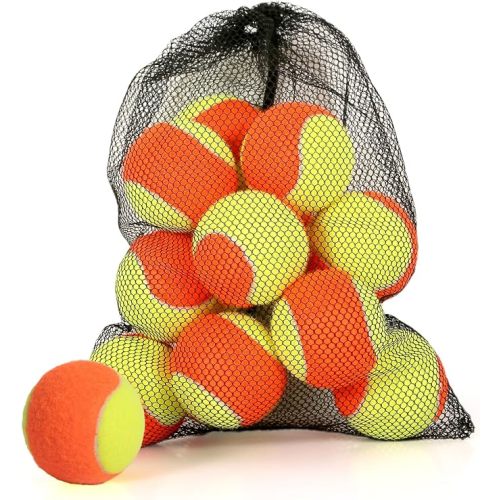 12/18/24/30/40/60 Pack Tennis Balls for Kids 25%-50% Low Compression Stage Tennis Ball for Beginners Youth Kids Training Practicing with Mesh Bag Easy to Transport