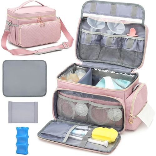 Breast Pump Bag Fit for Spectra S1 and S2 - Pumping Bag with Ice Pack & Waterproof Mat, Portable Breast Pump Storage Bag for Work, Travel and Family Use, Pink