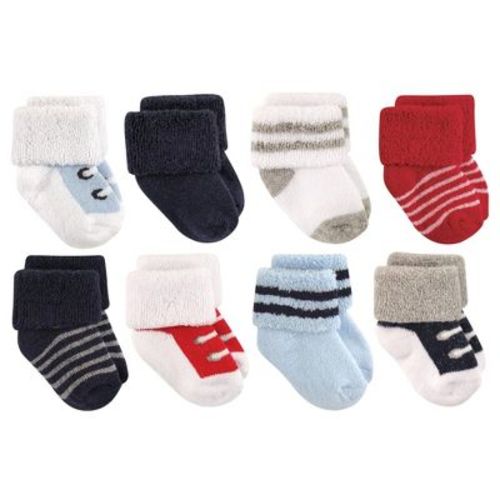 Luvable Friends Basics Infant Baby Cozy Terry Socks 8-Pack, Crimson Indigo Steps, 0-6 Months