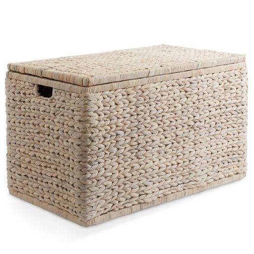 Casafield 30" Storage Chest with Lid, Handles, Safety Hinge - Whitewash White, Water Hyacinth Wicker Storage Trunk for Bedroom, Entry Way, Living Room, color Whitewash