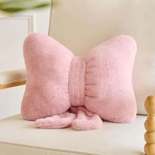 Lfsaaj Bowknot Pillow Dusty Pink Cute Bow Decorative Throw Pillows 16" Aesthetic Home Decor Bow Cushions Butterfly Knot Plush Pillow for Bedroom Couch