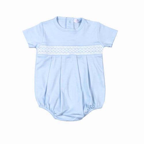 BBB-130 Blue Pima Hand Smocked Bubble