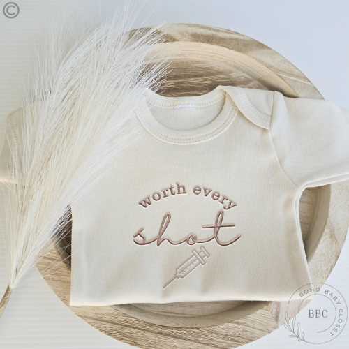 Embroidered Worth Every Shot Onesie® IVF Baby Pregnancy Announcement Onesies® Brand, Baby Coming Soon Onesies® Neutral Onesies® A42