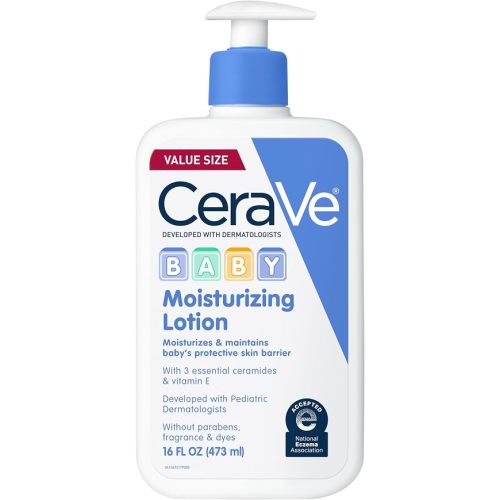 CeraVe - Loción para bebé, cuidado suave de la piel del bebé con ceramidas, niacinamida y vitamina E, libre de fragancia, parabenos, colorantes y ftalatos, hidratante ligero, 16 onzas