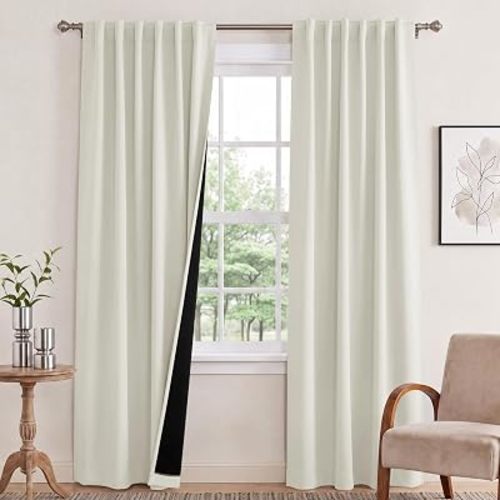 NICETOWN Ivory Blackout Curtains 84 Inches Long 2 Panels Set for Rental Apartment Bedroom Room Darkening Back Tab Rod Pocket Thermal Insulated Curtains for Living Room, 52 Inch Wide per Panel