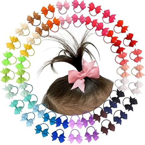 CÉLLOT Baby Hair Ties with Bows,50pcs 2inch Baby Hair Bows Durable Rubber Bands Ponytail Holders Toddler Essential Hair Accessories for Infants Baby Girls in Pairs