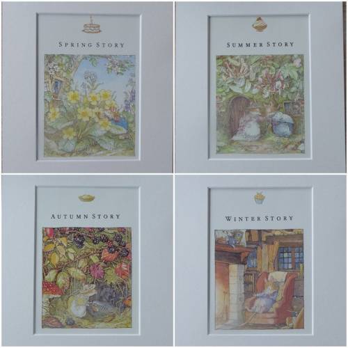 Brambly Hedge four seasons - Spring Summer Autumn Winter - Four mounted prints  10" X 8" ivory mounts