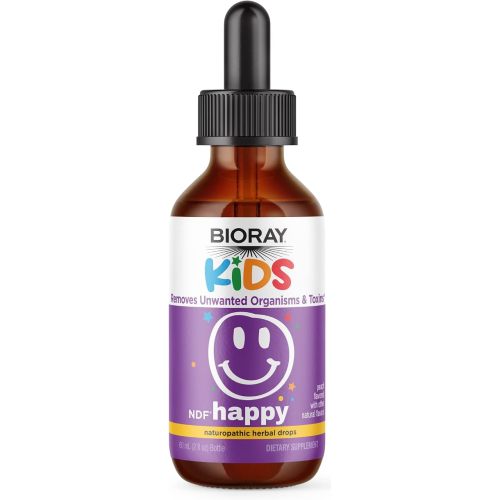 BIORAY Kids NDF Happy, Peach - 2 fl oz - Removes Unwanted Organisms That Can Trigger Irritability - 1-2 Month Supply