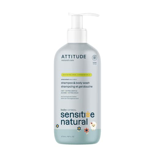 ATTITUDE 2-in-1 Shampoo and Body Wash for Baby, EWG Verified, Plant- and Mineral-Based Ingredients, Vegan and Cruelty-Free Products for Sensitive Skin, Unscented, 16 Fl Oz