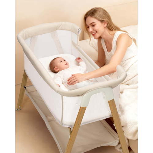 Wnttmt 4 in 1 Baby Bedside Bassinet, 5 Height Adjustable, Full Mesh