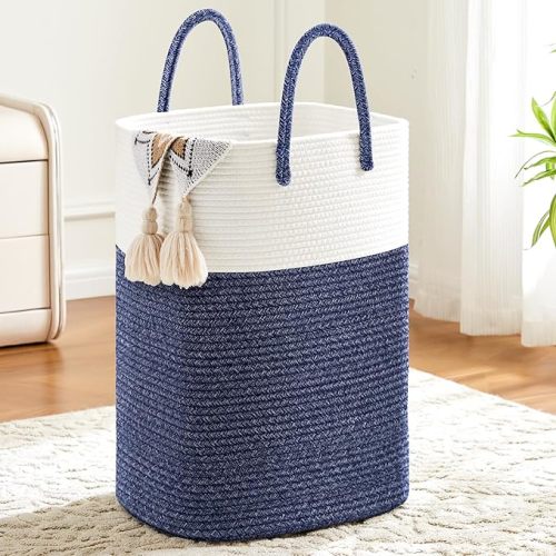 Laundry Basket,Woven Cotton Rope Laundry Hamper,Versatile Storage for Dirty Clothes,Baby Toys,and Blankets in Bathroom, Nursery,and Living Room (Brown, 60L)