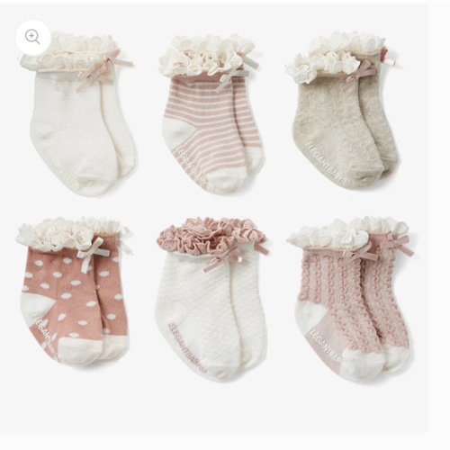 Fancy Pink Non Slip Baby Socks 6pk