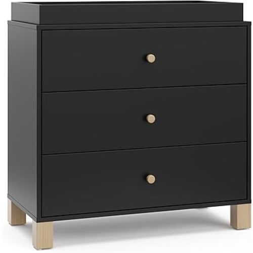 Storkcraft California 3-Drawer Chest with Changing Topper, Black/Driftwood