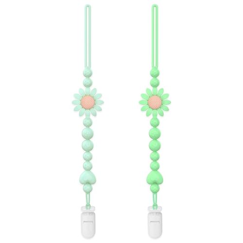 Pacifier Clip, 2 Pack Silicone Pacifier Clip with One Piece Design for Newborn Boys and Girls, Floral Patterns Pacifier Holder Clip Fits for Most Pacifier, Baby Shower and Baby Gift