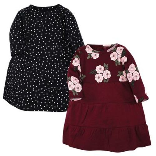 Hudson Baby Girl Cotton Dresses, Black Burgundy Floral, 0-3 Months