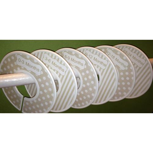 Baby Closet Clothes Dividers Organizers in Modern Tan White Dots and Stripes CD103 Boy Girl Baby Shower Nursery Gift