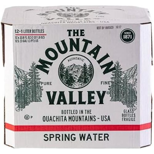 The Mountain Valley 1 Liter Spring Water in Glass bottle 1 Liter (Pack of 12)