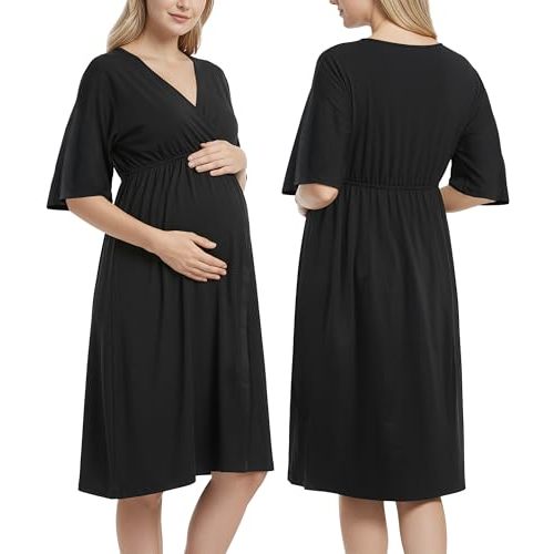 NY Threads Labor and Delivery Gown, 3 in 1 Maternity Dress for Women, Hospital Gown for Post Partum, Nursing Nightgown