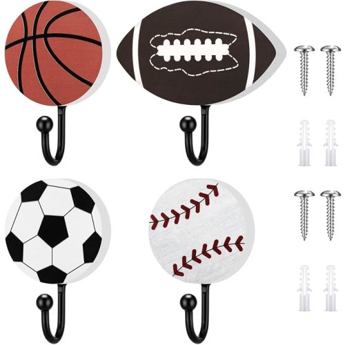 Marsui 4 Pcs Sports Hooks for Wall Nursery, Flat Single Hook, 2 Inch